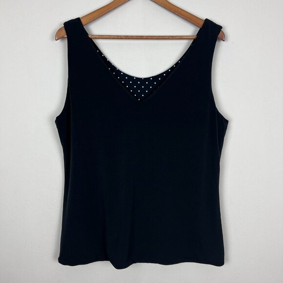 Reversible Tank Top Womens Large Black White Polka Dot Solid Sleeveless V-Neck - Picture 9 of 10